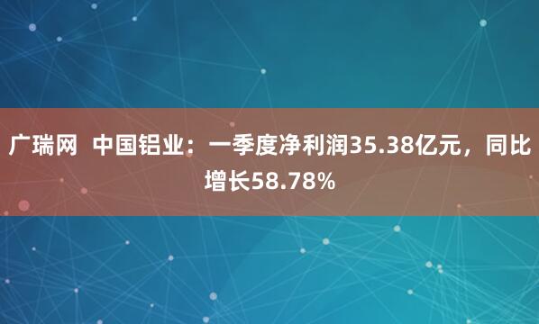 广瑞网  中国铝业：一季度净利润35.38亿元，同比增长58.78%